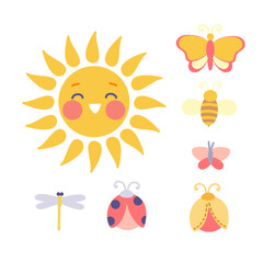 
sun and bugs  on the white background