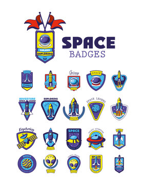 set of space badges on a white background