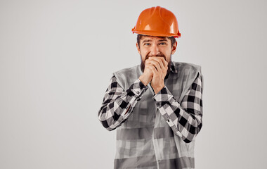 Worker Construction uniform orange hard hat Professional cropped view