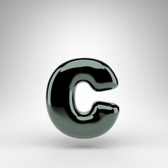 Fototapeta premium Letter C lowercase on white background. Green chrome 3D letter with glossy surface.