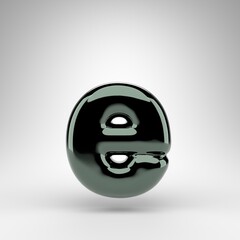 Letter E lowercase on white background. Green chrome 3D letter with glossy surface.