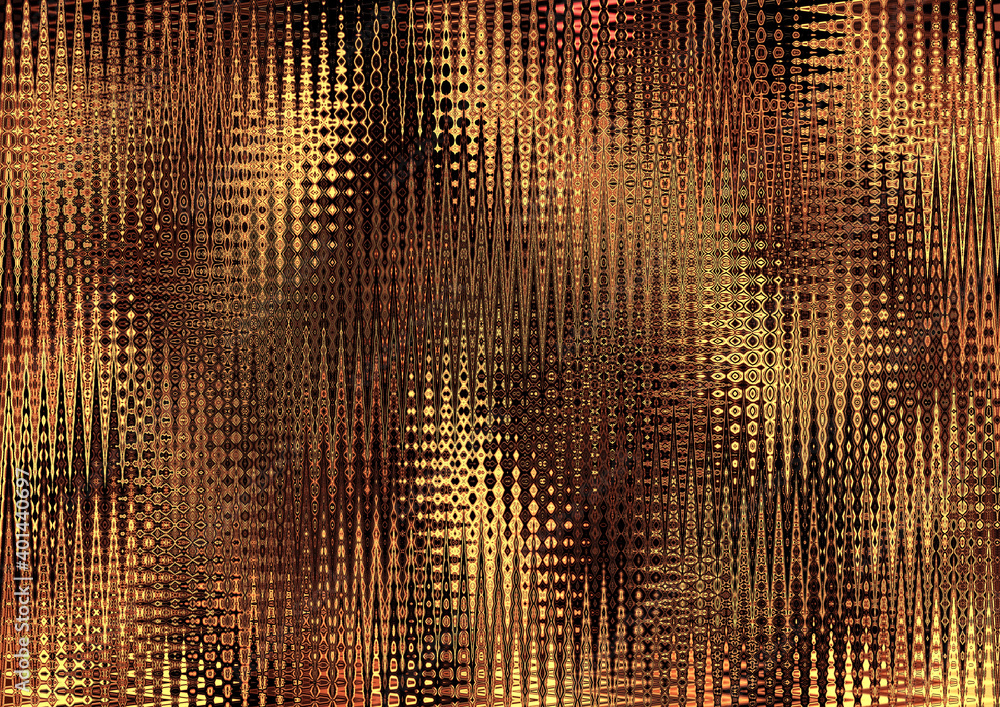 Poster gold liquid digital art background with zigzag waves. golden abstract lines background. glowing text
