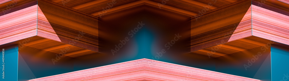 Poster geometric shapes, big angular architectural figures colorful cubes, blocks structure, 3d rendering