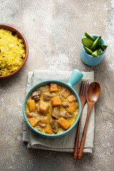 Thai cumpkin curry with chicken with rice biriani