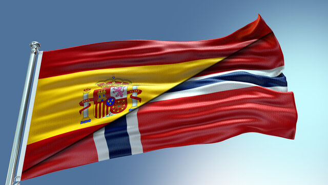 Double Flag Spain vs Norway flag waving flag with texture background