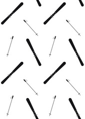 Naklejka premium Vector seamless pattern of black flat cartoon skiing isolated on white background