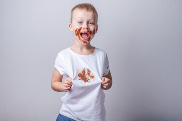 dirty stain on white clothe. isolated. on a gray background
