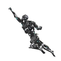 master cyber robot is flying up