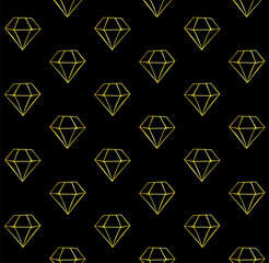 Vector seamless pattern of hand drawn doodle sketch gold diamonds isolated on black background