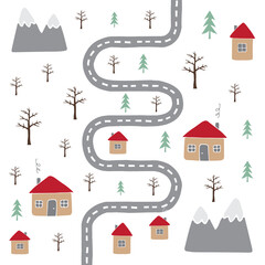 Fototapeta premium Vector pattern of hand drawn doodle flat country landscape isolated on white background