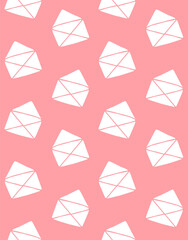 Vector seamless pattern of white hand drawn doodle sketch opened letter envelope isolated on pink background