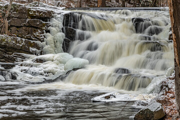 Fototapeta premium Snow Road Rapids long exposure winter scene landscape