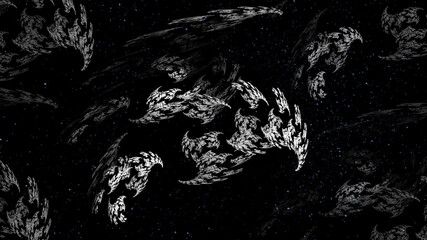 Fractal illustration of fantastic bird on the starry sky