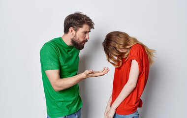 man and woman in t-shirts communication emotions lifestyle friendship