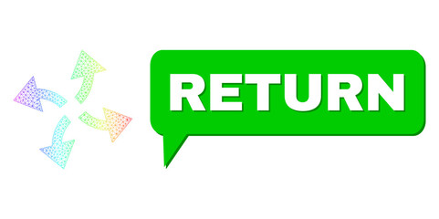 Return and centrifugal arrows composition. Spectral colorful mesh centrifugal arrows, and chat Return cloud frame. Chat colored Return cloud has shadow.
