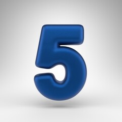 Number 5 on white background. Anodized blue 3D number with matte texture.