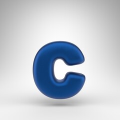 Letter C lowercase on white background. Anodized blue 3D letter with matte texture.