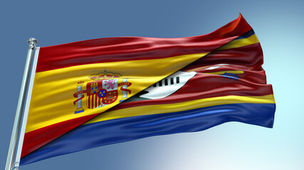 Double Flag Spain vs Swaziland flag waving flag with texture background