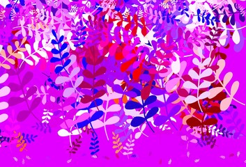 Light Blue, Red vector doodle backdrop with leaves.