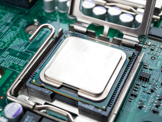 CPU connector on the circuit motherboard with pressure contacts for connecting a silicon...