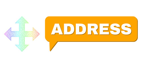 Address and expand vector. Rainbow colored mesh expand, and speech Address cloud frame. Speech colored Address cloud has shadow. Vector framework created from expand icon with triangular net.