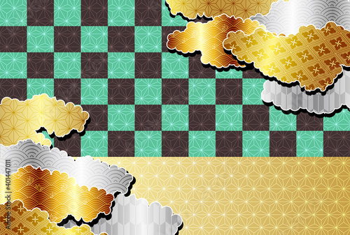 和柄 チェック 金 背景 Wall Mural Wallpaper Murals J Boy