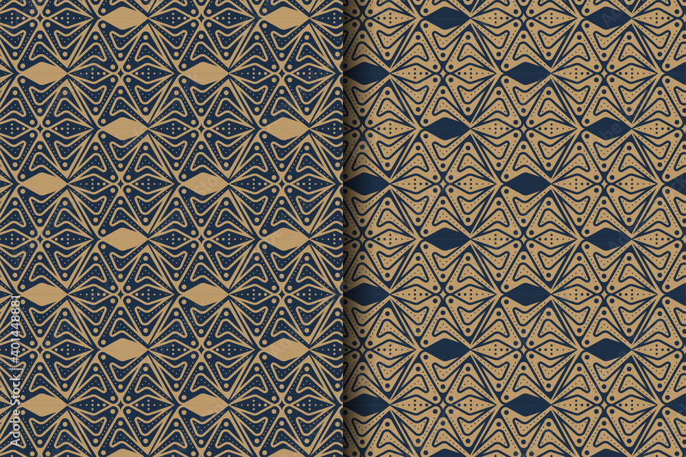 Poster set of abstract geometric seamless pattern template design. brown and dark blue colors combination i