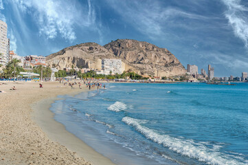 Fototapeta premium A day in December on Postiguet beach, Alicante, Spain