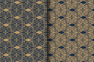 Set of abstract geometric seamless pattern template design. brown and dark blue colors combination in element and background. outline texture style combined with little circle inside and outside. 