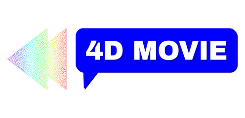 4D Movie and move left vector. Rainbow colorful mesh move left, and speech 4D Movie cloud message. Speech colored 4D Movie cloud has shadow.