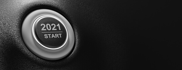 2021 - Press the start button. Concept of the New Year. 3D illustration