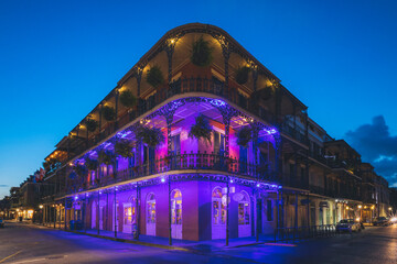 The famous Bourbon street balconies in New Orleans without people