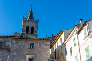 bell tower of the collegiate church of San NIcolo in the center of the town of Collescipoli