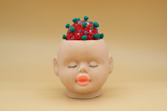 surreal publicity head with coronavirus