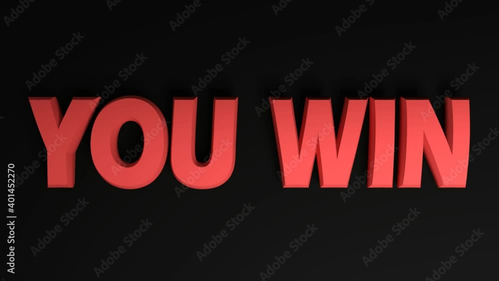 Poster the red write you win passing on black background from right to left side - 3d rendering video clip 
