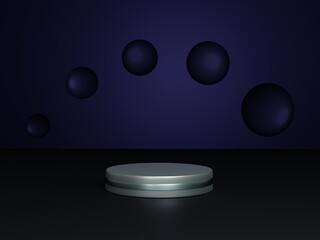 Scene with podium for mock up presentation in dark purple color and minimalism style with copy space, 3d render abstract background