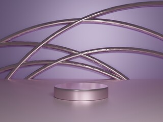 Scene with podium for mock up presentation in pink color and minimalism style with copy space, 3d render abstract background