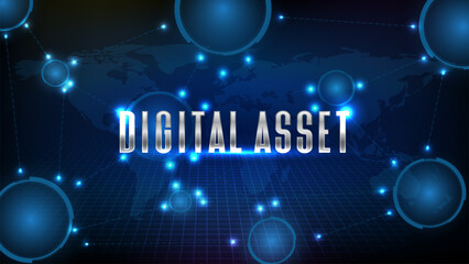 abstract glowing futuristic background of digital asset line connection and world map