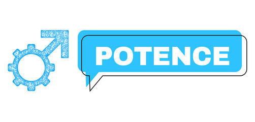 Chat Potence blue bubble frame and wire frame technological potence. Frame and colored area are shifted to Potence label, which is located inside blue colored bubble.
