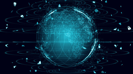 Map of the planet. World map. Global social network. Future. Blue futuristic background with planet Earth. 3d illustration.