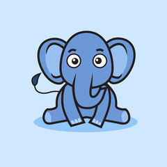 vector illustration of cute elephant sitting for kids book and stickers