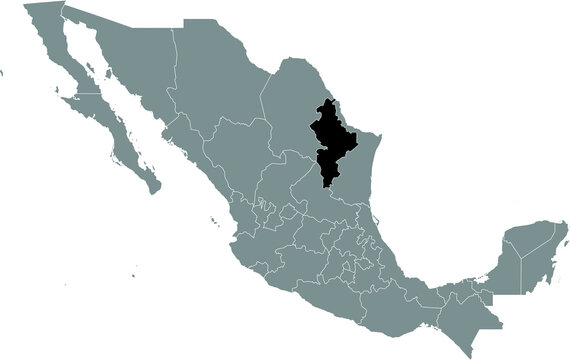 Black location map of Mexican Nuevo León state inside gray map of Mexico