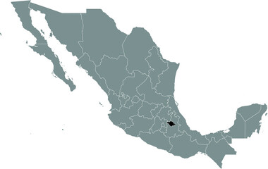 Black location map of Mexican Tlaxcala state inside gray map of Mexico