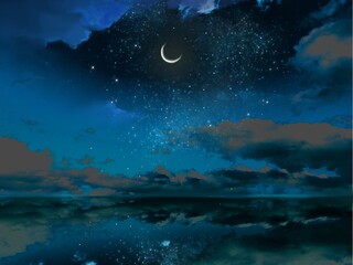 Landscape of beautiful night sky reflecting in the sea