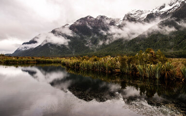 reflecting lake in the mountains New Zealand