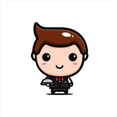 cute boy waitress character vector design