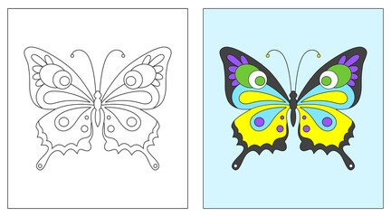 butterfly vector, coloring book or page, education for kids, vector illustration.