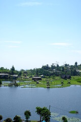 Naklejka premium landscape with lake and trees (portrait)