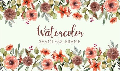 Watercolor Orange Terracotta Floral Seamless Frame Border Decoration Background - 401460838