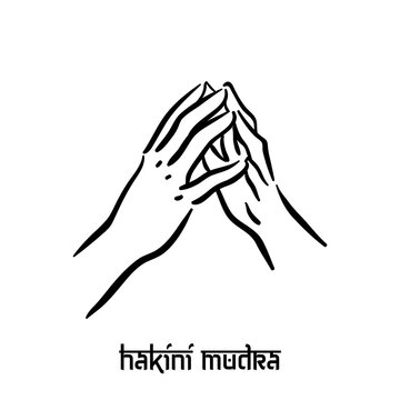 Hakini mudra. Hand spirituality hindu yoga of fingers gesture. Technique of meditation for mental health.